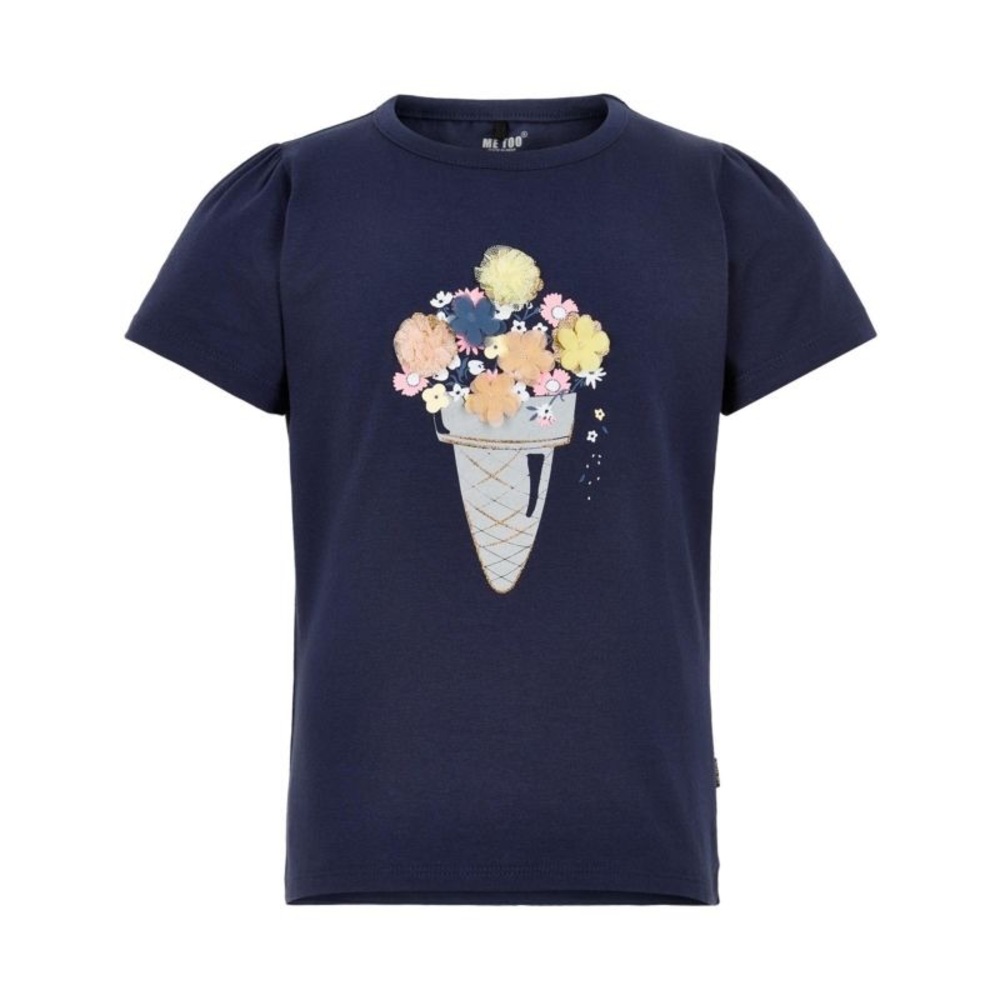 Blue Short Sleeve Tee with Floral Graphic